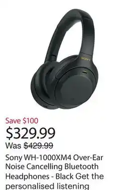 Best Buy Sony WH-1000XM4 Over-Ear Noise Cancelling Bluetooth Headphones - Black offer