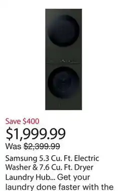 Best Buy Samsung 5.3 Cu. Ft. Electric Washer & 7.6 Cu. Ft. Dryer Laundry Hub (WH46DBH550EFAC) - Satin Green offer