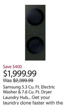 Best Buy Samsung 5.3 Cu. Ft. Electric Washer & 7.6 Cu. Ft. Dryer Laundry Hub (WH46DBH550EFAC) - Satin Green offer