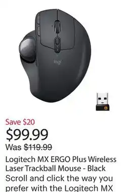 Best Buy Logitech MX ERGO Plus Wireless Laser Trackball Mouse - Black offer