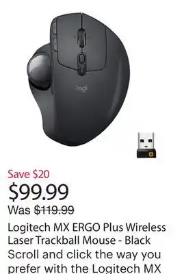 Best Buy Logitech MX ERGO Plus Wireless Laser Trackball Mouse - Black offer