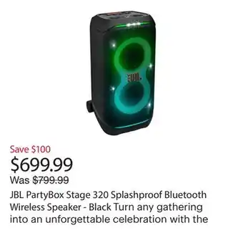 Best Buy JBL PartyBox Stage 320 Splashproof Bluetooth Wireless Speaker - Black offer