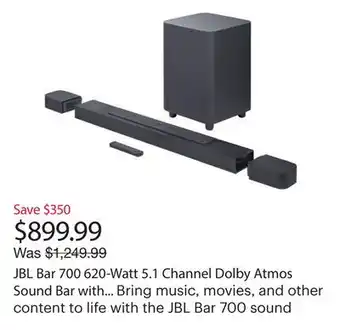 Best Buy JBL Bar 700 620-Watt 5.1 Channel Dolby Atmos Sound Bar with Wireless Subwoofer offer