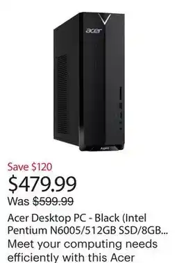 Best Buy Acer Desktop PC - Black (Intel Pentium N6005/512GB SSD/8GB RAM/Windows 11) offer