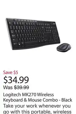 Best Buy Logitech MK270 Wireless Keyboard & Mouse Combo - Black offer
