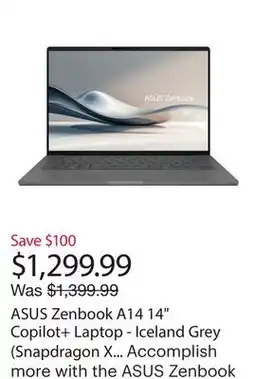 Best Buy ASUS Zenbook A14 14 Copilot+ Laptop - Iceland Grey (Snapdragon X /16GB RAM/1TB SSD/Win 11) offer