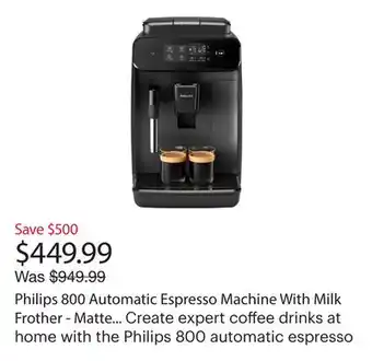 Best Buy Philips 800 Automatic Espresso Machine With Milk Frother - Matte Black - Only at Best Buy offer