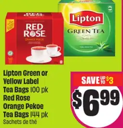 Chalo FreshCo Lipton Green or Yellow Label Tea Bags 100 pk Red Rose Orange Pekoe Tea Bags 144 pk offer
