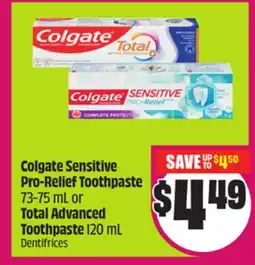 Chalo FreshCo Colgate Sensitive Pro-Relief Toothpaste 73-75 mL or Total Advanced Toothpaste 120 mL offer