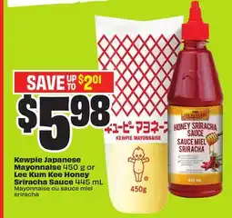 Chalo FreshCo Kewpie Japanese Mayonnaise 450 g or Lee Kum Kee Honey Sriracha Sauce 445 mL offer