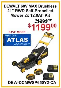 Atlas Tools & Machinery DEWALT 60V MAX Brushless 21 RWD Self-Propelled Mower 2x 12.0Ah Kit offer