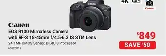 Visions Electronics Canon EOS R100 Mirrorless Camera with RF-S 18-45mm f/4.5-6.3 IS STM Lens offer