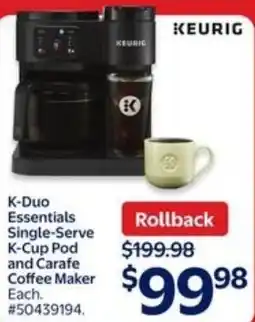Walmart KEURIG K-Duo Essentials Single-Serve K-Cup Pod and Carafe Coffee Maker offer