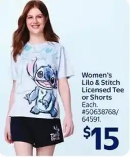 Walmart Women's Lilo & Stitch Licensed Tee or Shorts offer