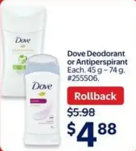 Walmart Dove Deodorant or Antiperspirant offer