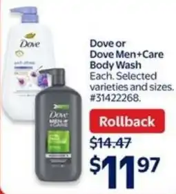 Walmart Dove or Dove Men+Care Body Wash offer