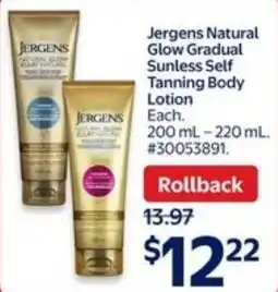 Walmart Jergens Natural Glow Gradual Sunless Self Tanning Body Lotion offer