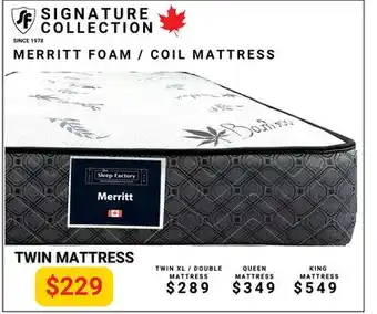 The Sleep Factory MERRITT FOAM / COIL TWIN MATTRESS offer