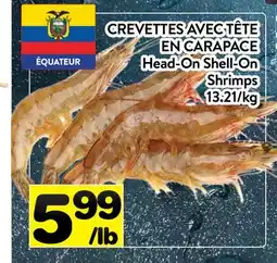 Supermarché PA CREVETTES AVEC TÊTE EN CARAPACE |Head-On Shell-On Shrimps offer