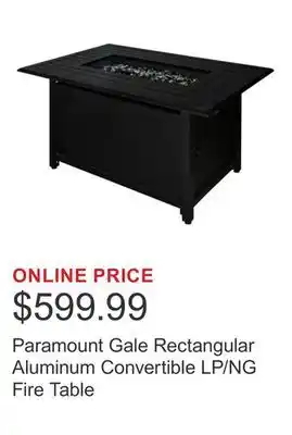 Costco Paramount Gale Rectangular Aluminum Convertible LP/NG Fire Table offer