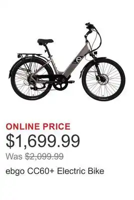 Costco ebgo CC60+ Electric Bike offer