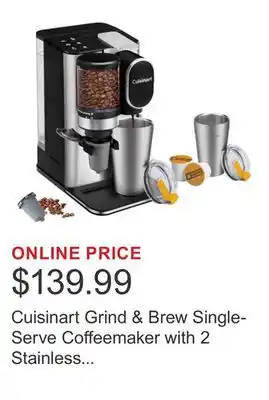 Costco Cuisinart Grind & Brew Single-Serve Coffeemaker with 2 Stainless Steel Travel Mugs offer