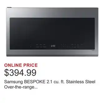 Costco Samsung BESPOKE 2.1 cu. ft. Stainless Steel Over-the-range Microwave - 400 CFM offer