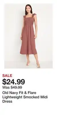 Old Navy Old Navy Fit & Flare Lightweight Smocked Midi Dress offer