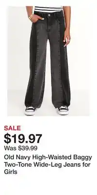 Old Navy Old Navy High-Waisted Baggy Two-Tone Wide-Leg Jeans for Girls offer