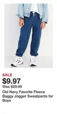 Old Navy Old Navy Favorite Fleece Baggy Jogger Sweatpants for Boys offer