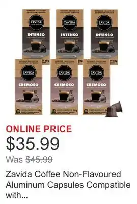 Costco Zavida Coffee Non-Flavoured Aluminum Capsules Compatible with Nespresso Original System, 60 count offer
