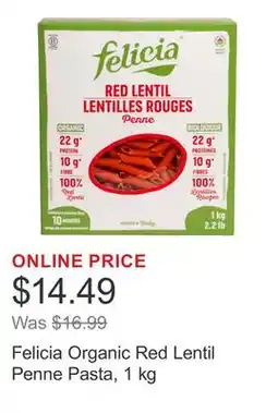 Costco Felicia Organic Red Lentil Penne Pasta, 1 kg offer