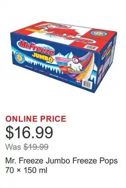 Costco Mr. Freeze Jumbo Freeze Pops 70 × 150 ml offer