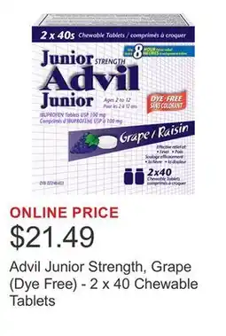 Costco Advil Junior Strength, Grape (Dye Free) - 2 x 40 Chewable Tablets offer