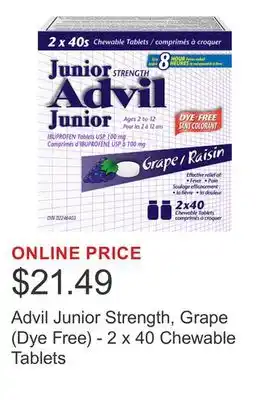 Costco Advil Junior Strength, Grape (Dye Free) - 2 x 40 Chewable Tablets offer