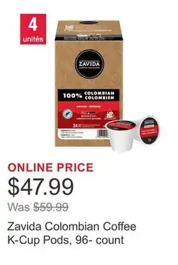 Costco Zavida Colombian Coffee K-Cup Pods, 96- count offer