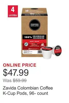 Costco Zavida Colombian Coffee K-Cup Pods, 96- count offer