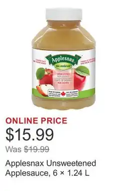 Costco Applesnax Unsweetened Applesauce, 6 × 1.24 L offer