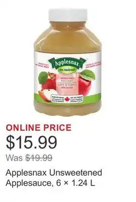 Costco Applesnax Unsweetened Applesauce, 6 × 1.24 L offer