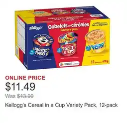 Costco Kellogg's Cereal in a Cup Variety Pack, 12-pack offer