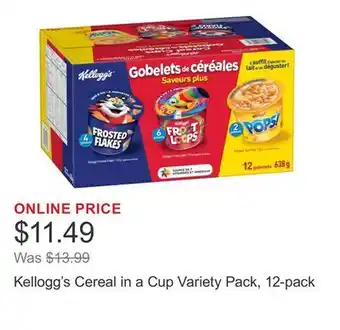 Costco Kellogg's Cereal in a Cup Variety Pack, 12-pack offer