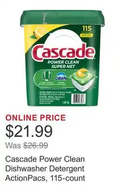 Costco Cascade Power Clean Dishwasher Detergent ActionPacs, 115-count offer