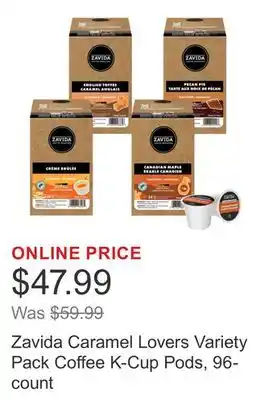 Costco Zavida Caramel Lovers Variety Pack Coffee K-Cup Pods, 96- count offer