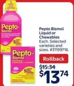 Walmart Pepto bismol liquid or chewables offer