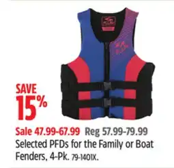 Canadian Tire Selected PFDs for the Family or Boat Fenders offer