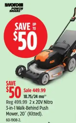 Canadian Tire 2 x 20V Nitro 3-in-1 Walk-Behind Push Mower, 20˝ (Kitted) offer