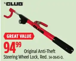 Canadian Tire The Club Original Anti-Theft Steering Wheel Lock, Red offer