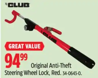 Canadian Tire The Club Original Anti-Theft Steering Wheel Lock, Red offer