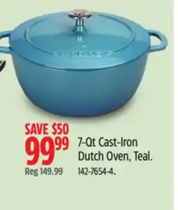 Canadian Tire Paderno 7-Qt Cast-Iron Dutch Oven, Teal offer