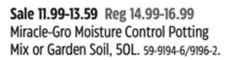Canadian Tire Miracle-Gro Moisture Control Potting Mix or Garden Soil offer